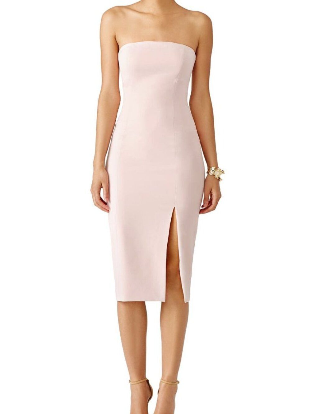 Jay Godfrey Thompson Blush Pink Strapless Midi Dress Sz 0 Front Slit Cocktail